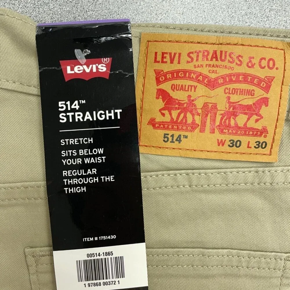 NEW Levis 514 Men's W30 L30 Straight Stretch Khaki Jeans Beige Cotton G1650